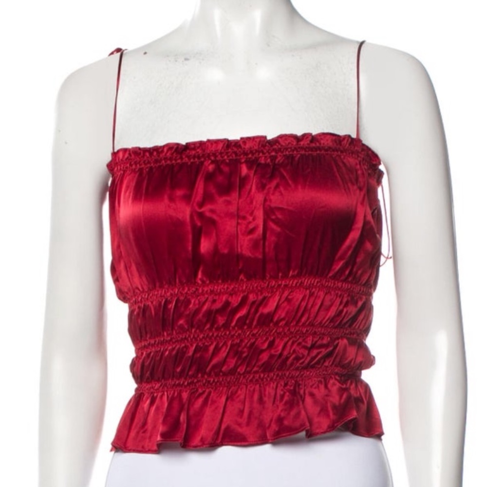 Red Silk Square Neck Reformation Tank